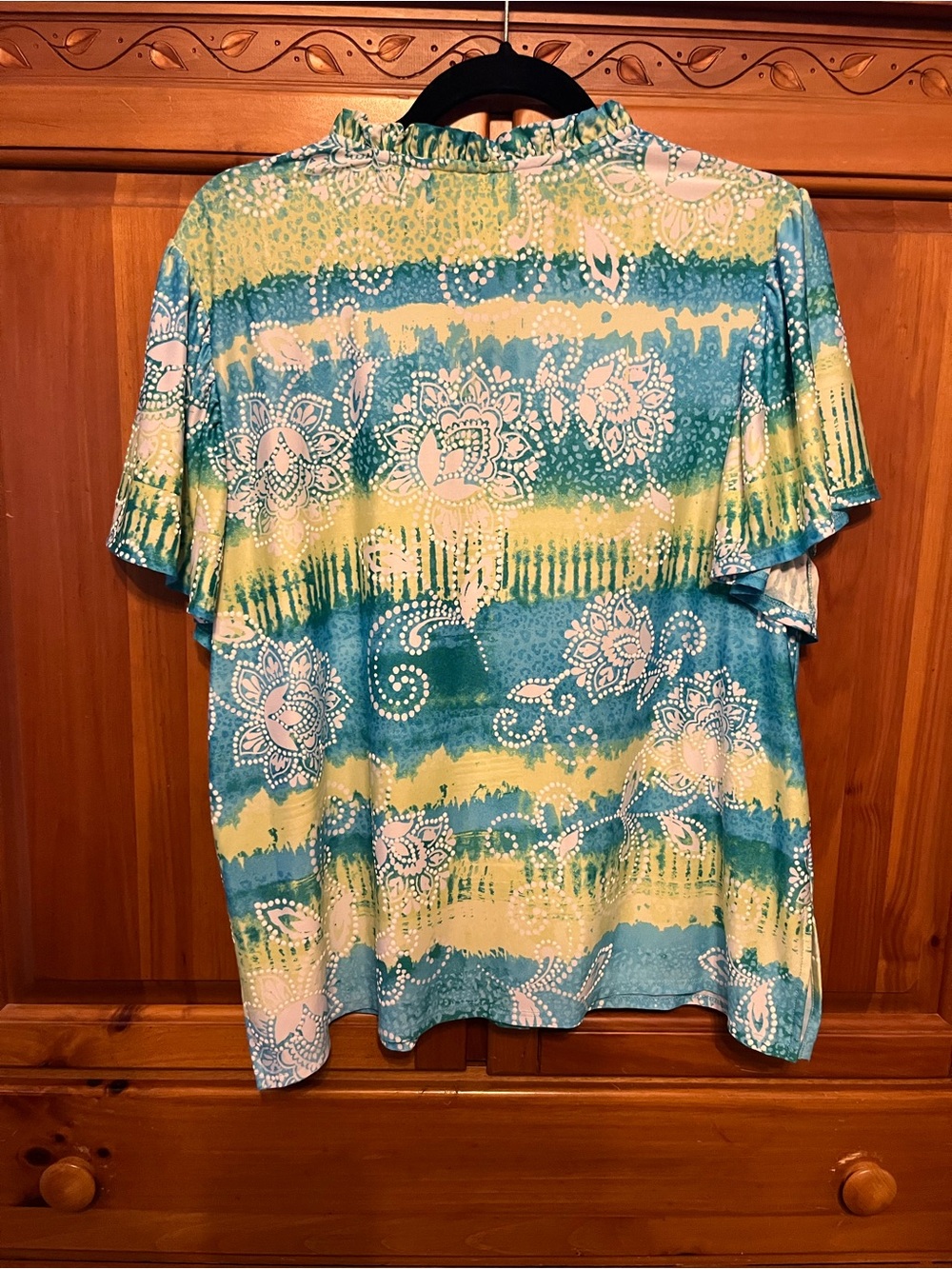 Ruby Rd. Women's Teal & Lime Short Sleeve Top Petite Large - Picture 6 of 7